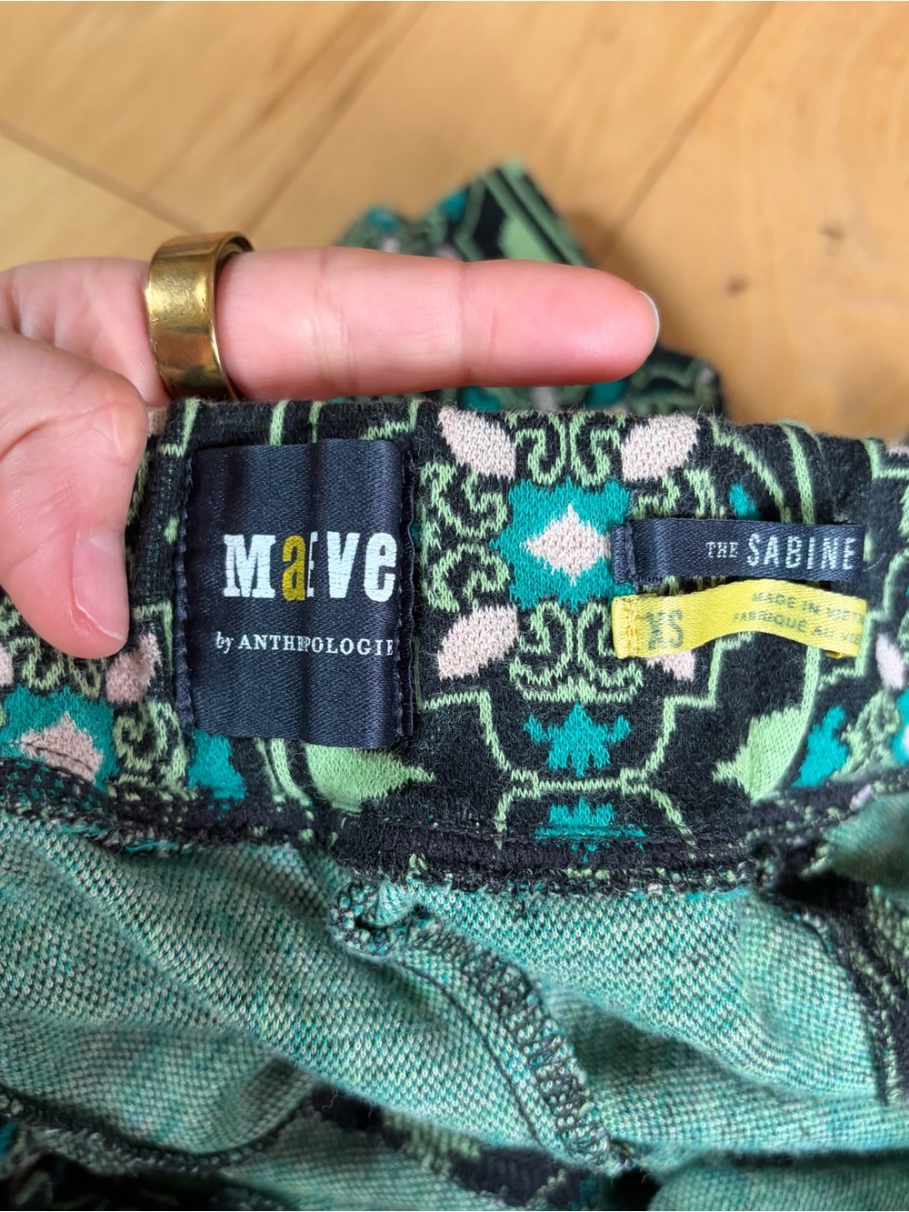 Anthropologie Maeve The Sabine Boot-Cut Pants in Teal & Black Pattern